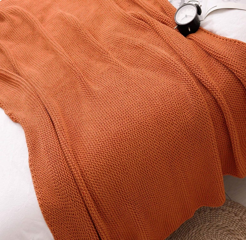 TREELY Knitted Throw Blanket Rust Orange Knit Throw Blanket for Couch Sofa Beach Chair, 50" x 60" - Image 2
